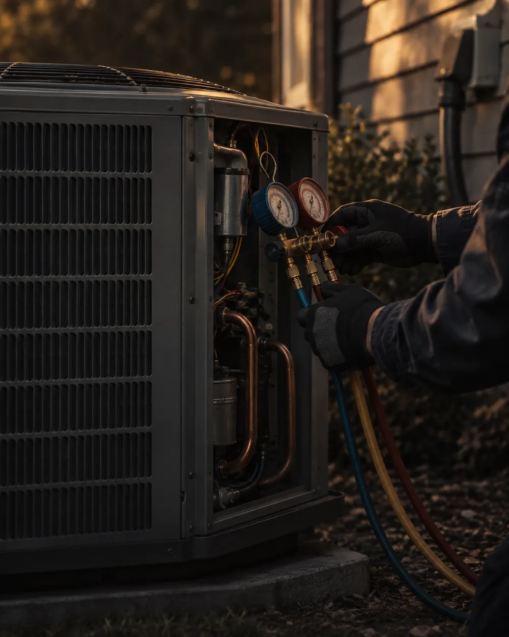 HVAC technician servicing an air conditioning unit